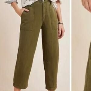 FRAME‎ Olive Green High Rise Wide barrel leg size 26 crop Utility Pants Women